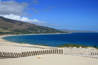 Scenic view of sea against cloudy sky