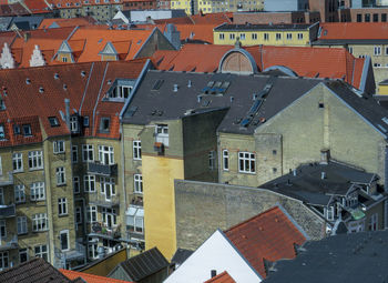 High angle view of buildings in city