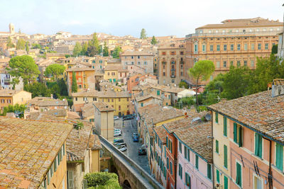 High angle view of buildings in city