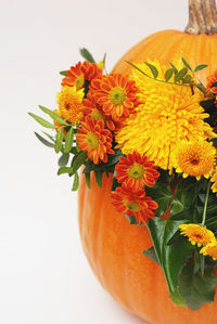 Autumn flower arrangement in pumpkin.