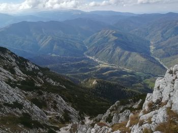 High angle view of valley against sky