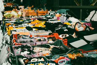 Perspective of view on items at market stand