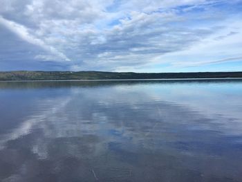 Scenic view of lake against cloudy sky
