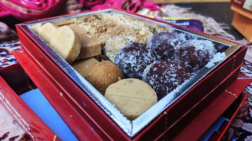 High angle view of food on table