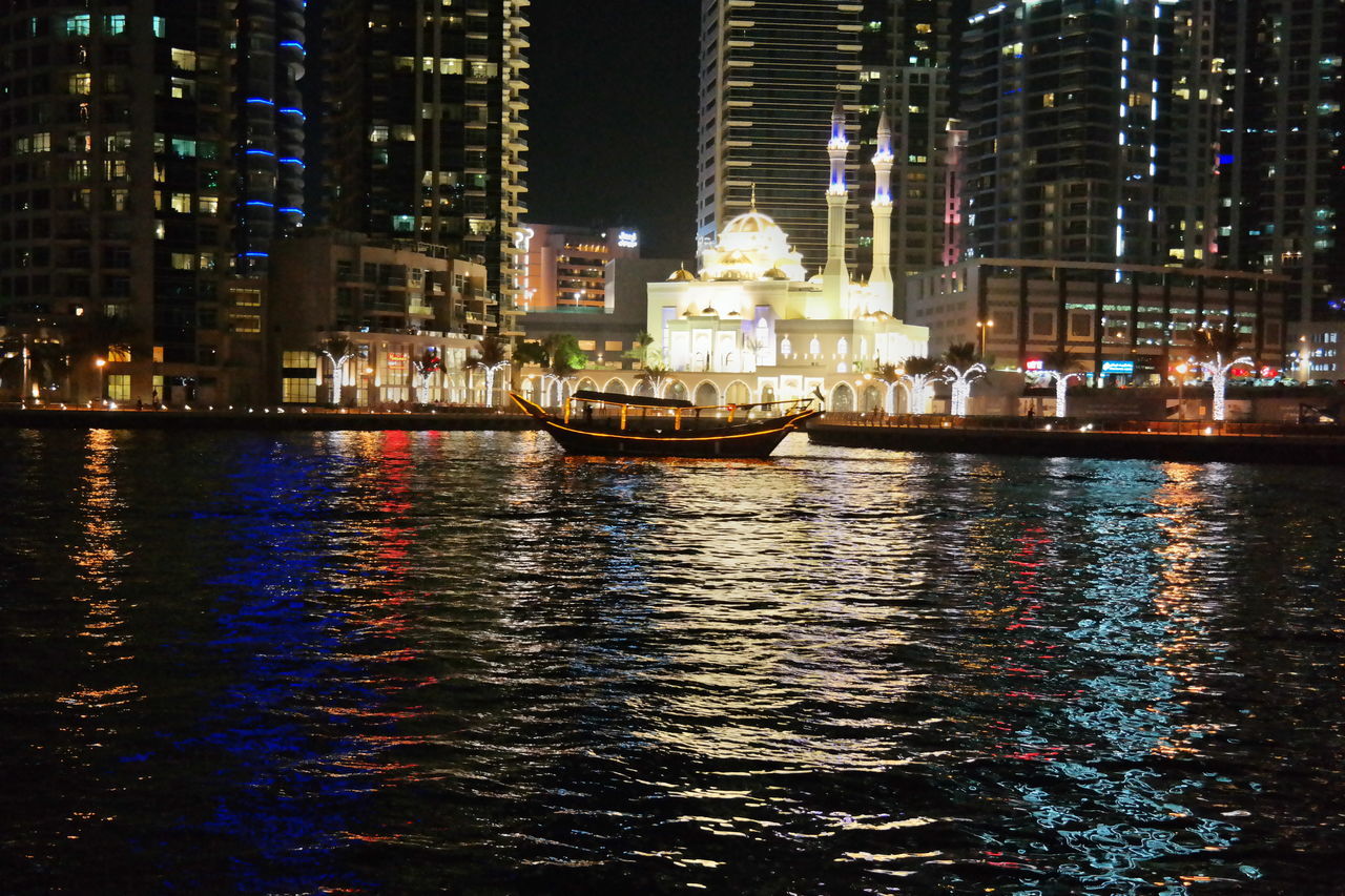 building exterior, night, architecture, illuminated, built structure, waterfront, city, water, no people, outdoors, nature, sky