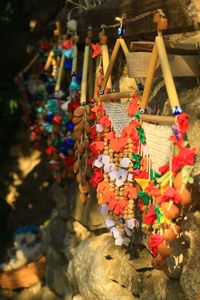 Close-up of multi colored decoration hanging outdoors