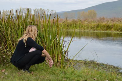 Scenic view of lake at shore