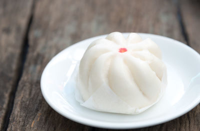 Close-up of ice cream in plate on table