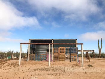 House on beach against sky