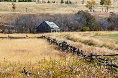 Abandoned house on field