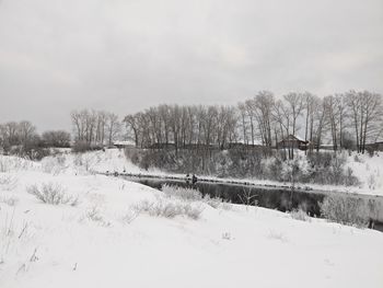 Snow covered field against sky