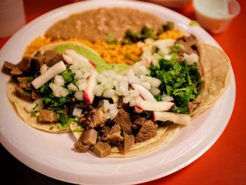 High angle view of meal served in plate