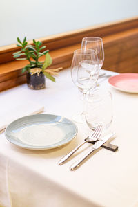 Glass of wine on table