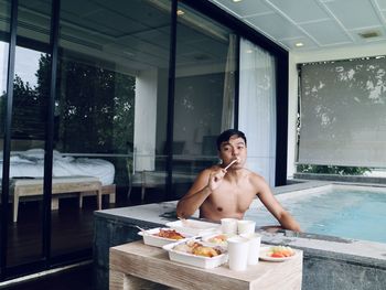 Portrait of mature man in swimming pool