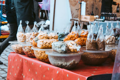 Food for sale at market stall