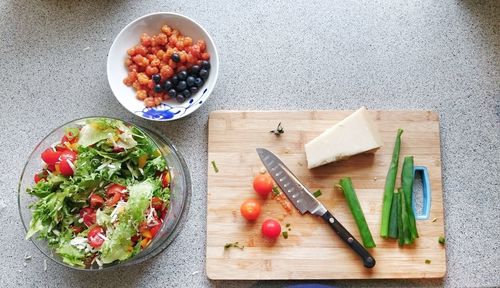 High angle view of vegetables on table