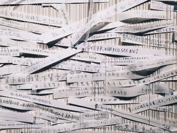 Full frame shot of text on paper at taipei fine arts museum