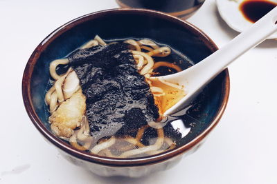 High angle view of food in bowl