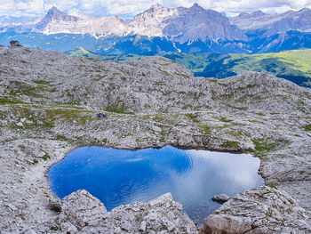 High angle view of lake and mountains