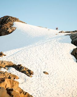 Scenic view of snowcapped mountains against clear sky