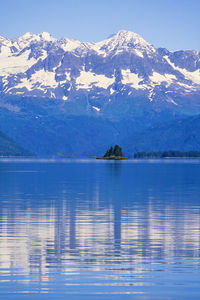 Scenic view of sea and mountains against sky