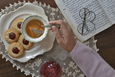 High angle view of food on table