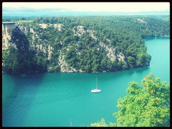Boat sailing in sea