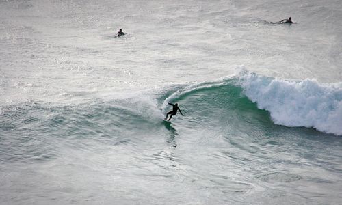 High angle view of person surfing in sea