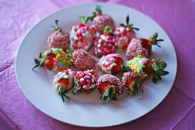 Close-up of fruits in plate