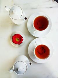 High angle view of tea on table