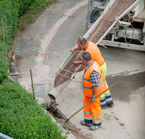 High angle view of man working at construction site