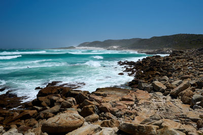 Scenic view of sea against clear sky