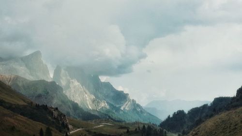 Panoramic view of landscape and mountains against sky