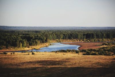 Scenic view of lake against clear sky