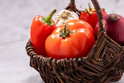 Close-up of food in wicker basket