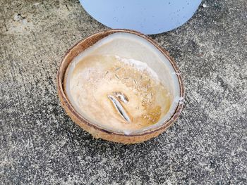 High angle view of drink on table