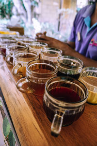 Close-up of coffee glasses on table