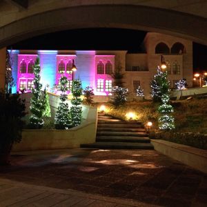 Illuminated street lights at night