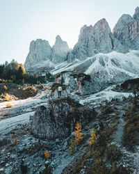 Scenic view of rocky mountains against clear sky