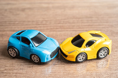 Close-up of toy car on table