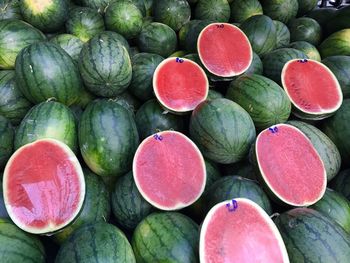 High angle view of watermelons for sale in market