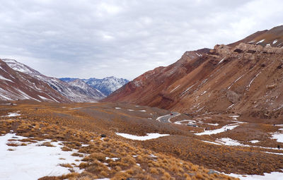 Scenic view of snowcapped mountains against sky, south america