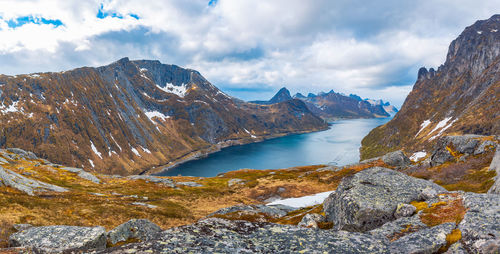 Scenic view of snowcapped mountains against sky