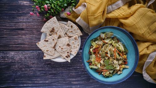 High angle view of food on table