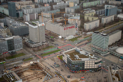 High angle view of buildings in city