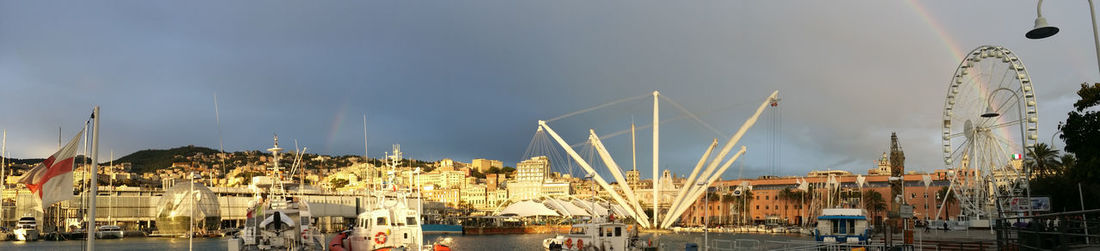 Panoramic view of harbor against sky