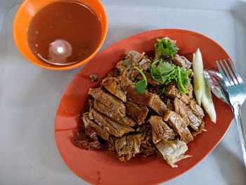 Close-up of meal served on table