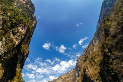 Low angle view of sumidero canyon against blue sky