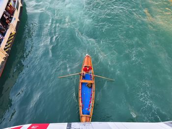 High angle view of ship in sea