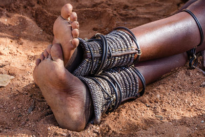 Himba ankle bracelet seen in a himba village at the kunene region of namibia